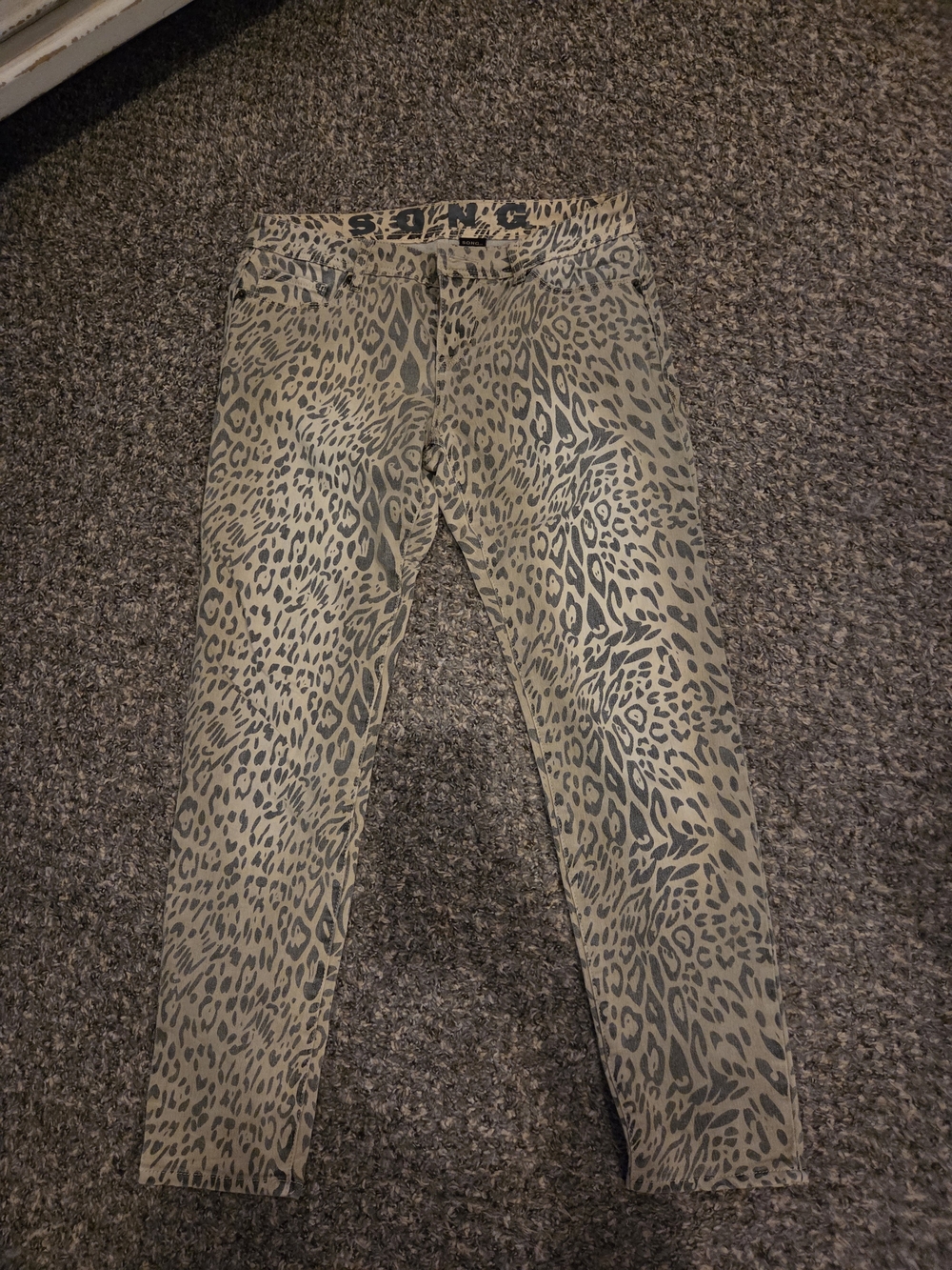 Leopard Print Skinny Pants - Olive & Black
